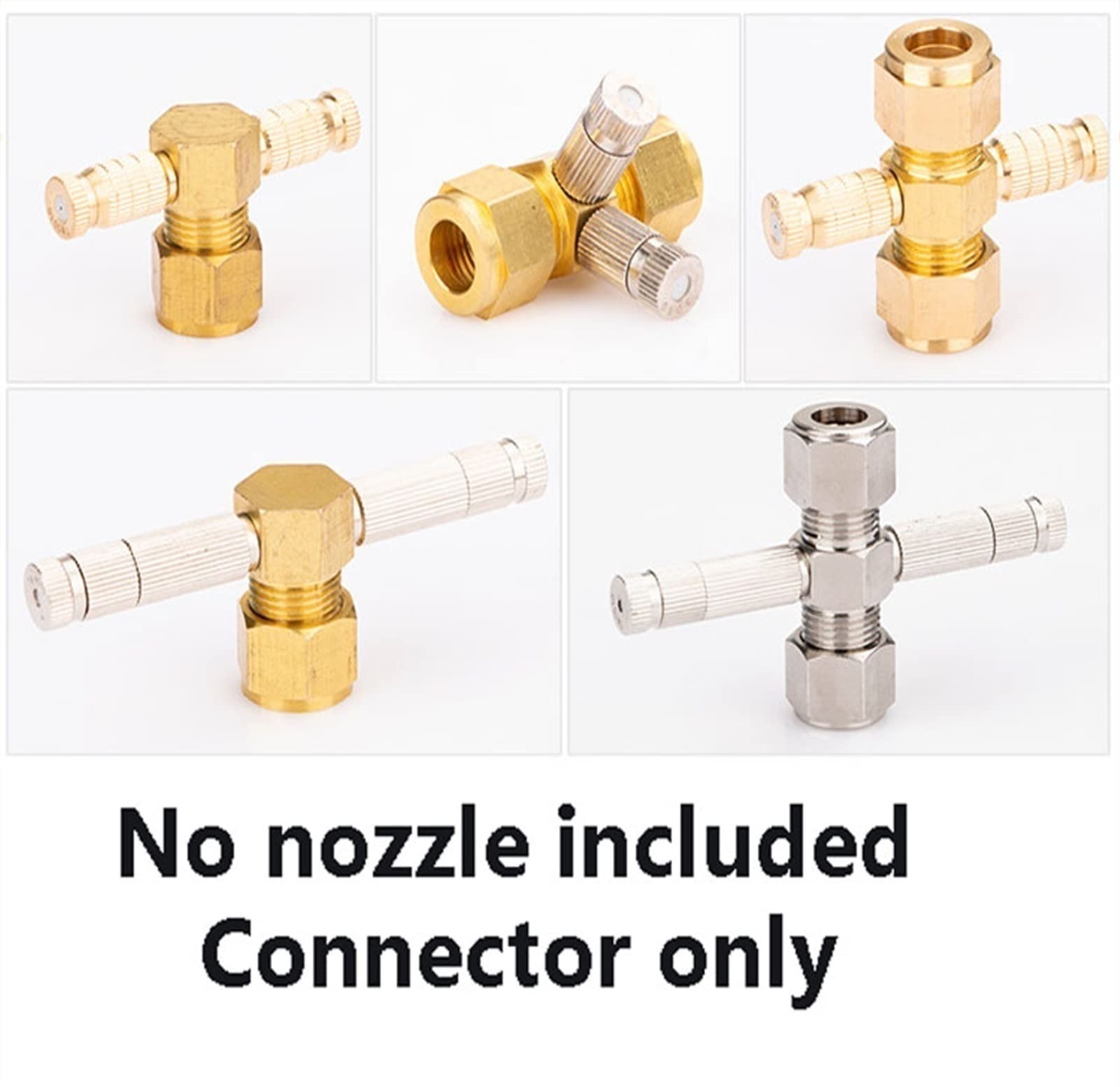 10 sztuk prostych dysz przyłączeniowych 3/8" (9,52 mm) z szybkozłączką t 10/24 UNC do wysokociśnieniowego systemu chłodzenia mgłą, trójnik (dysze nie są dołączone) (złoty,