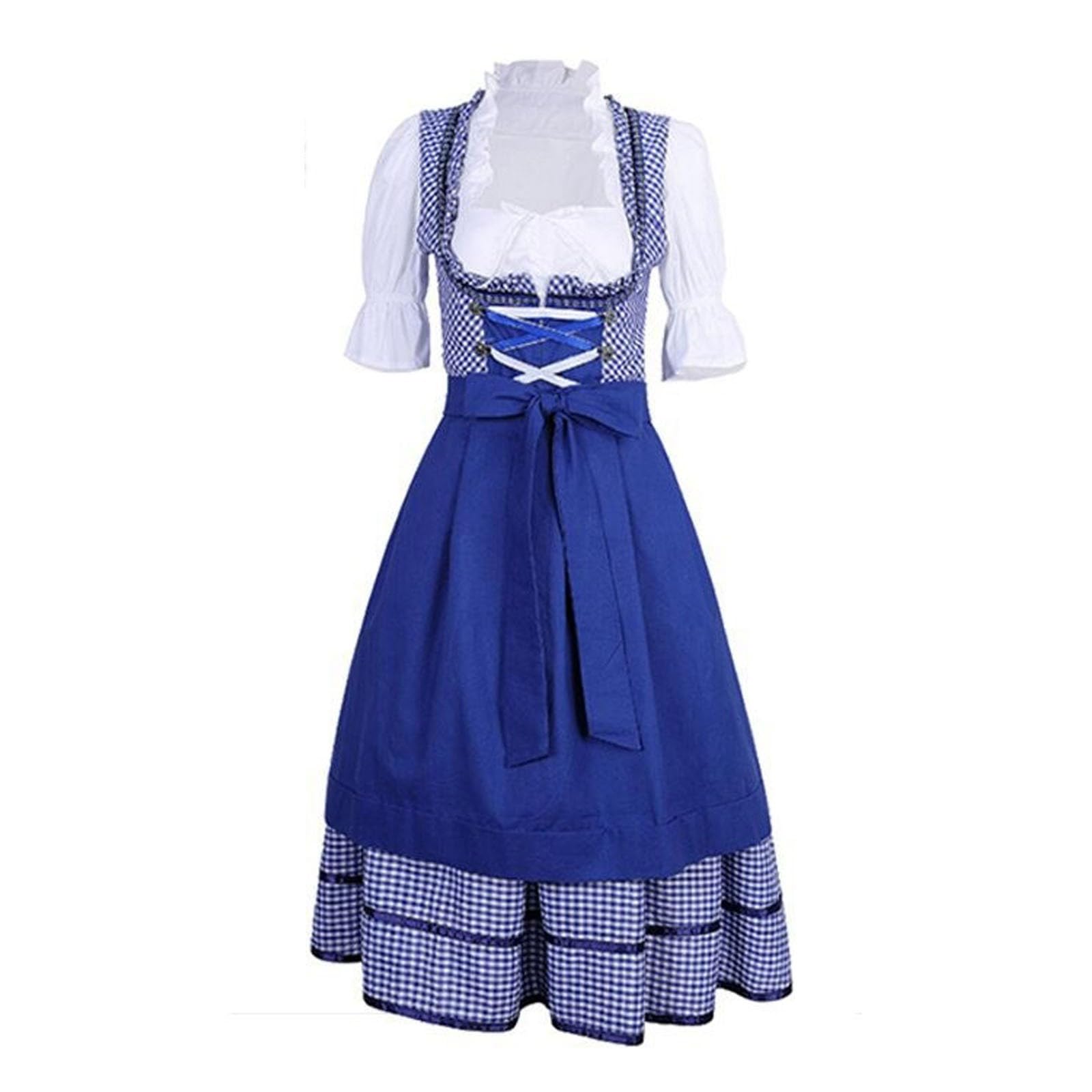 Dirndl Damen Midi Dirndlkleid Trachtenkleid Oktoberfest Bierfest Cosplay Elegantes Hofkleid Outfit mit weißer Bluse für Frauen saisonale Partykleidung Spitze Midi Dirndlkleid Kleid für