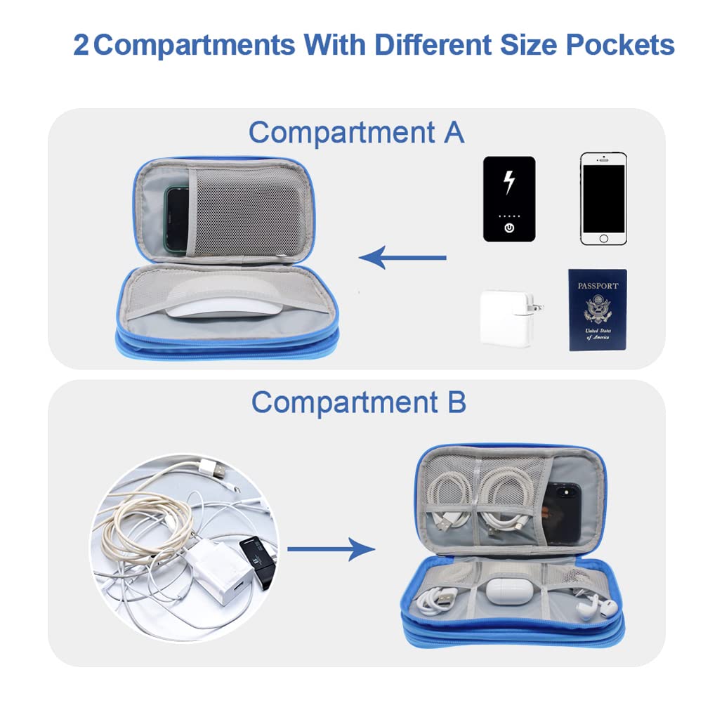 Tech Accessories Organizer Electronic Pouch Travel Bag for Keeping iPhone Charger Mobile Hard Disk Cable Cord Mouse Earphone Pens Certificates (Medium, Azure Blue)
