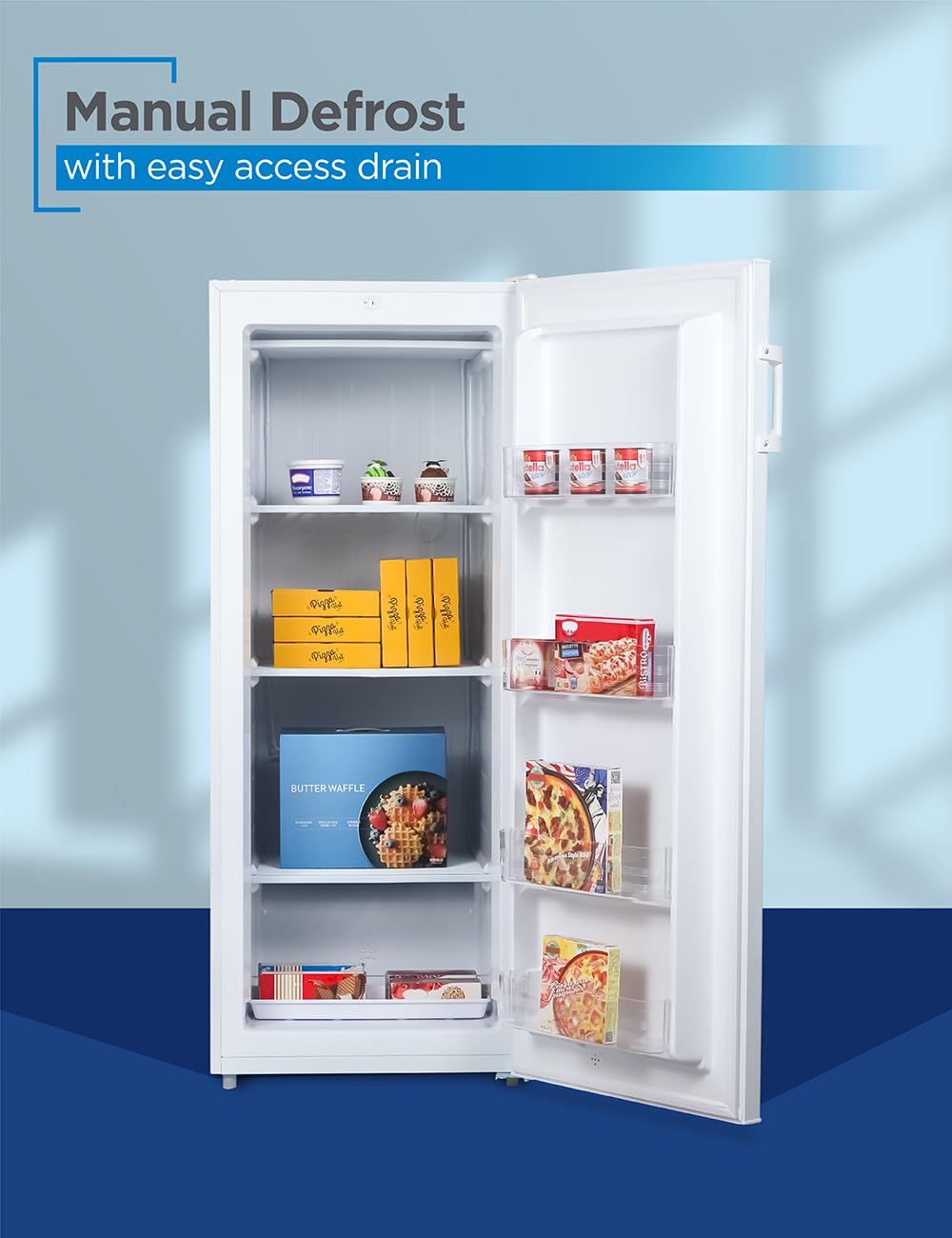 Black+Decker 8.5 Cu. Ft. Upright Freezer, Stand Up Freezer With Mechanical Temperature Control, Freezer Upright With 3 Shelves And 4 Door Bins, Manual Defrost, R600a Refrigerant, Buf850lw, White on Fridge.com - View 5