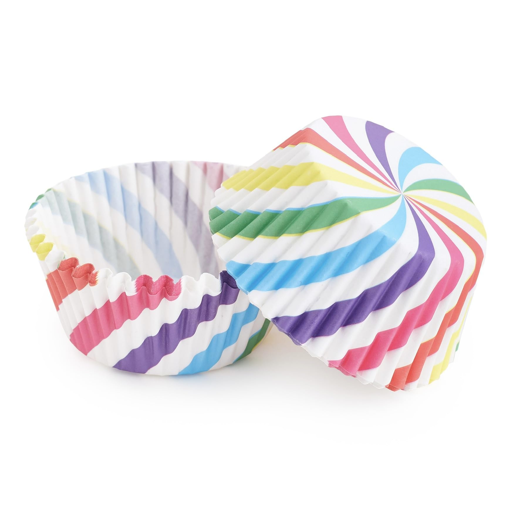 The Baked Studio - 100-Piece Colourful Cupcake Cases – Vibrant Paper Liners for Baking, Non-Stick, Food-Grade & Oven Safe (Rainbow Swirl)