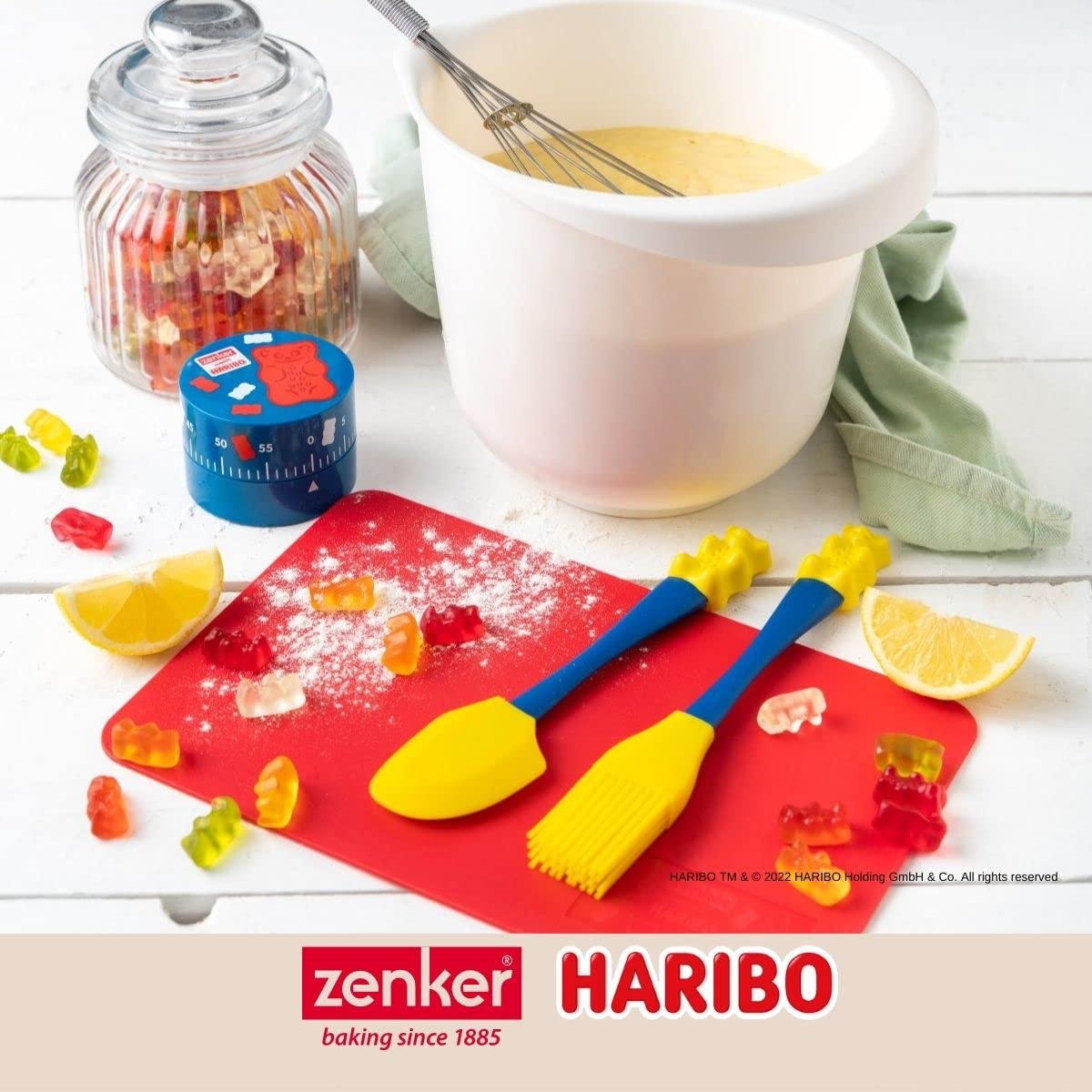 Zenker Meets Haribo pędzel do pieczenia glazury i marynaty – z silikonowym włosiem do precyzyjnego wpinania mięsa, burgerów lub ciasteczek – pędzel silikonowy w stylu Haribo