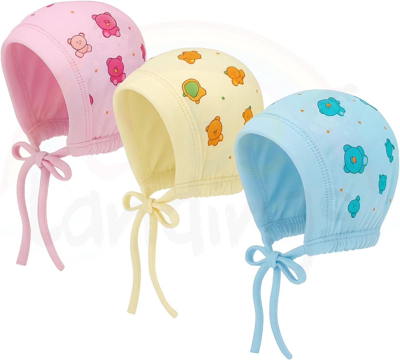 0-3/3-6/6-9/9-12/12-18 & 18-24 Months New Born Baby Girls & Boys Finest Hosiery Cotton Double Layer Knot Caps Set/Infant/Hat/Toppi/Kan Topi/Clothes (Pack of 3)