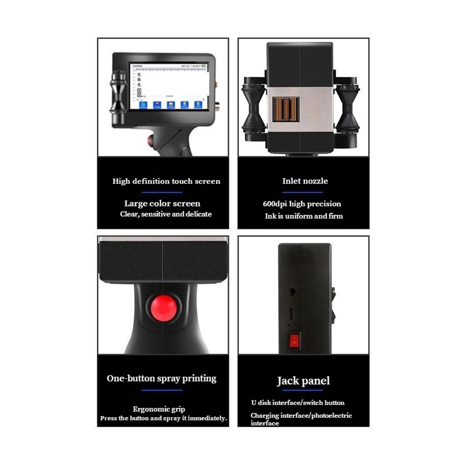 Handtintenstrahldrucker, Intelligenter Handheld-Tintenstrahldrucker, kleine automatische Codiermaschine, Fließband, Etiketten, Verpackungsbeutel, QR-Code, Barcode, Logo-Drucker(1pcs)