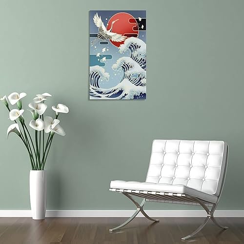 Miniatura 5 de Póster de arte chino de dibujos animados de grúas y olas, nuevo póster de marea nacional, decoración de la sala de estar, enmarcadosin marco, 08 x