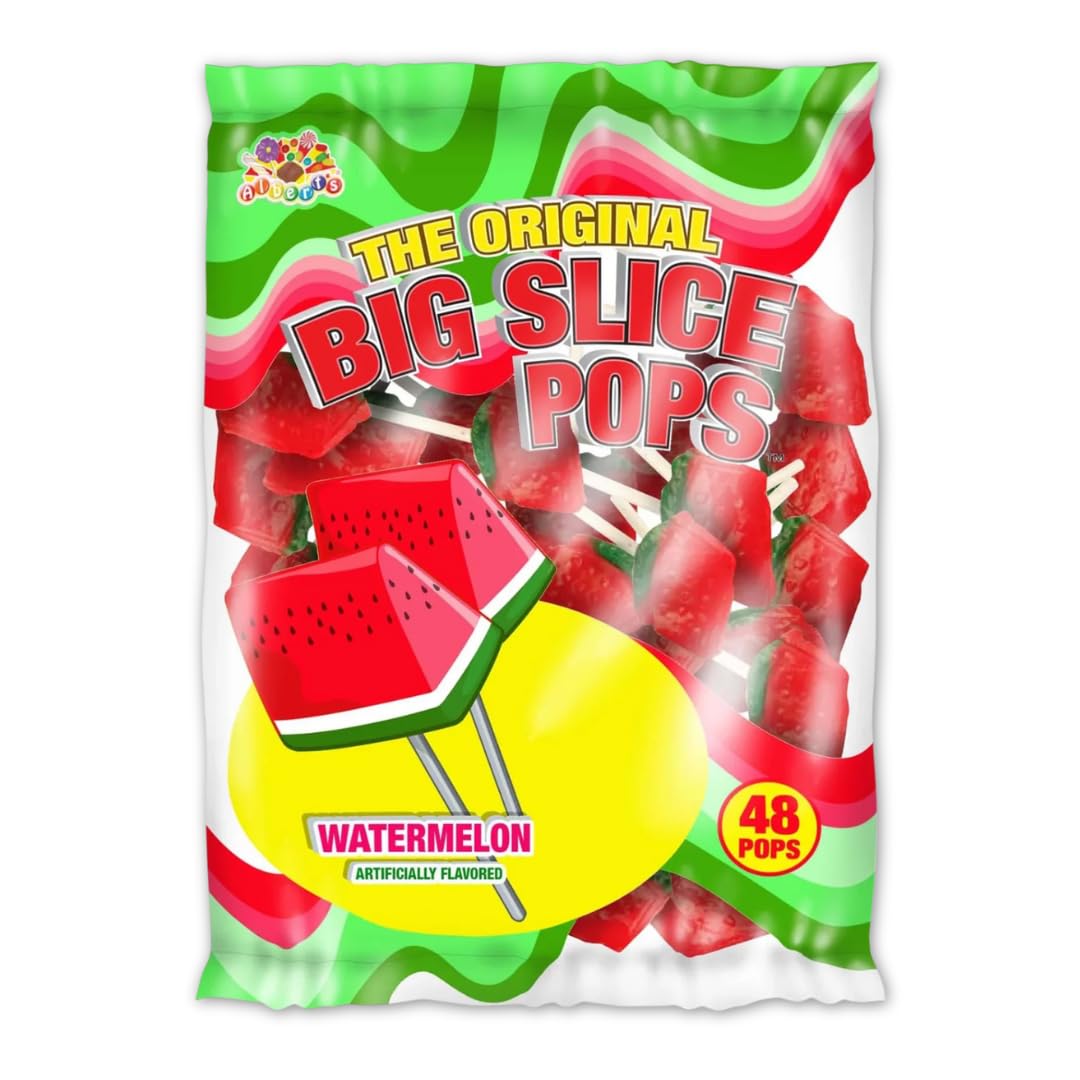 ALBERT’S Big Slice Watermelon Lollipops – 48 Count Bulk Pack | Juicy Tropical Flavored Candy Suckers Individually Wrapped for Parties, Events & Sharing