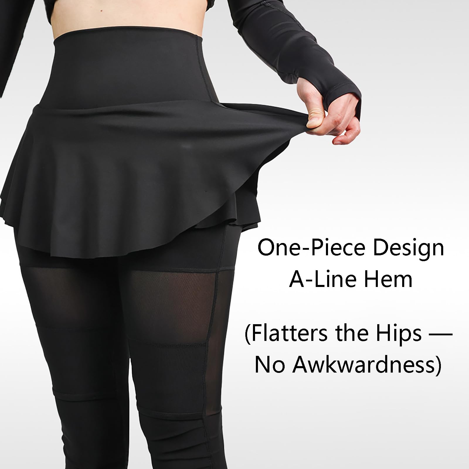 Kobiety 2-w-1 Spódnica Motocykl Leggings Z Wymienną Zbroję Kolaną, Wysokiej Talii A-Line Spodnie Jeździeckie, Stylowe Casual Codzienne Noszenie Siatki Oddychające Spodnie Biker