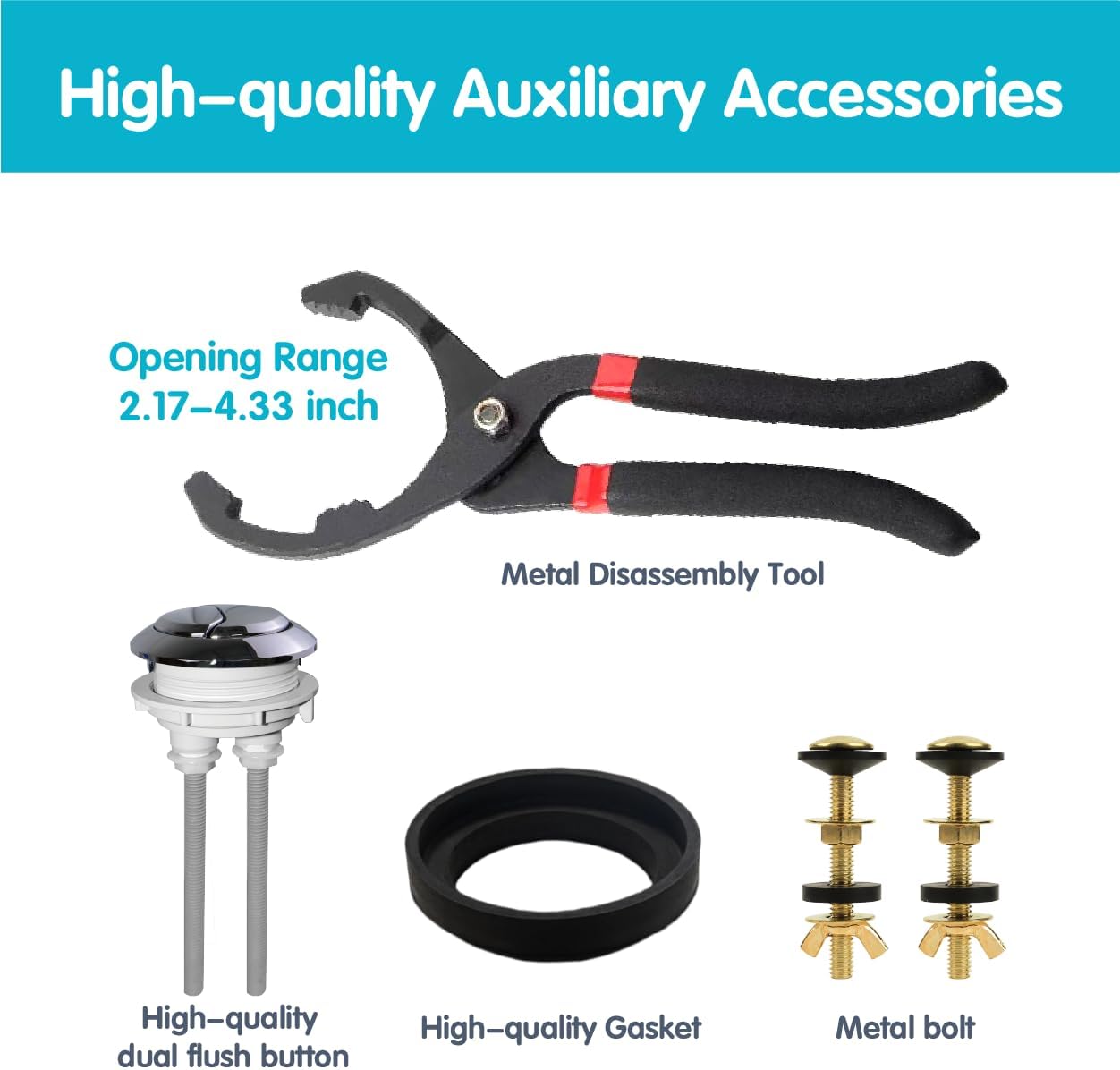 3-Inch Dual Flush Valve Replacement Kit,Compatible with Glacier Bay,Aquasource,Water Ridge and Most Universal, Include Metal Tongs,Bolts,Flush Valve,Fill Valve,Gasket,Button, 1-Pack