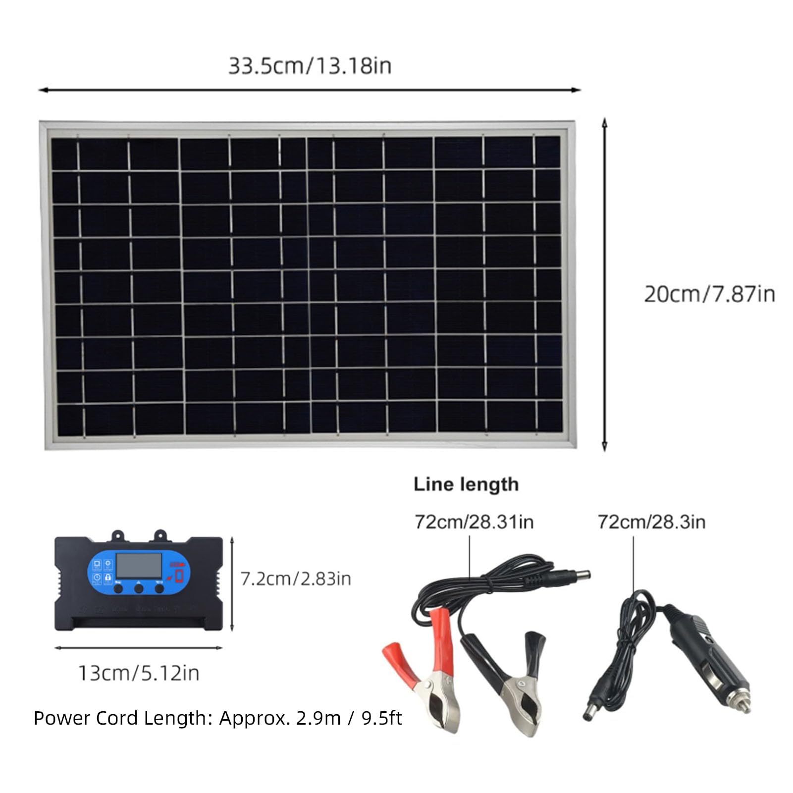Cocoarm Caricabatterie da Pannello Solare, Kit Controller Pannello Solare ABS 2 Pezzi 20W con Controller Autoadattativo 100A, Anti Scaricamento della Batteria, Cavo da 9,5 Piedi per Emergenza