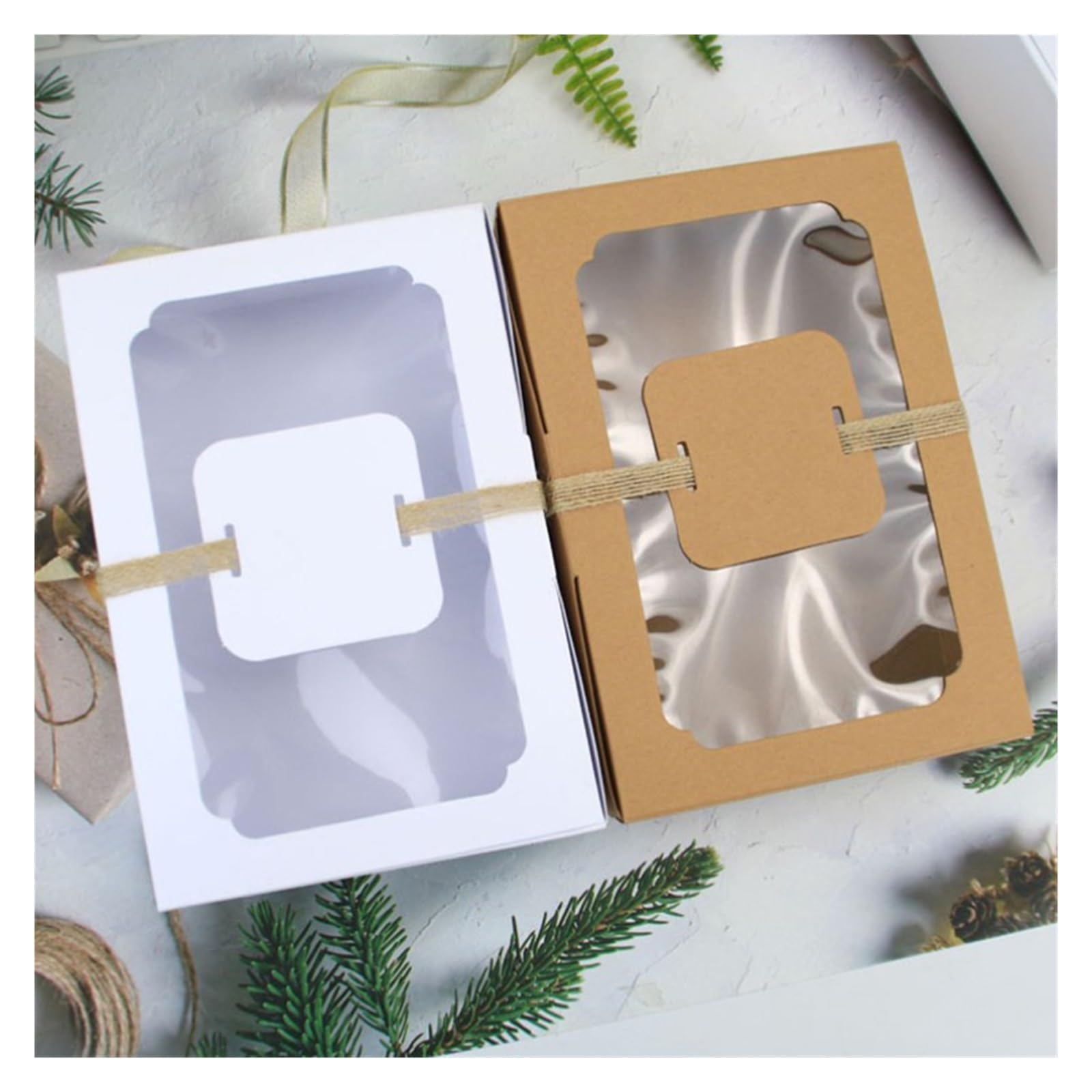 Scatole regalo Kraft 3/6/9/12 pezzi di carta Kraft contenitore di caramella confezione regalo PVC finestra trasparente scatola di biscotti fai da te Natale Capodanno decorazione della festa nuziale Na