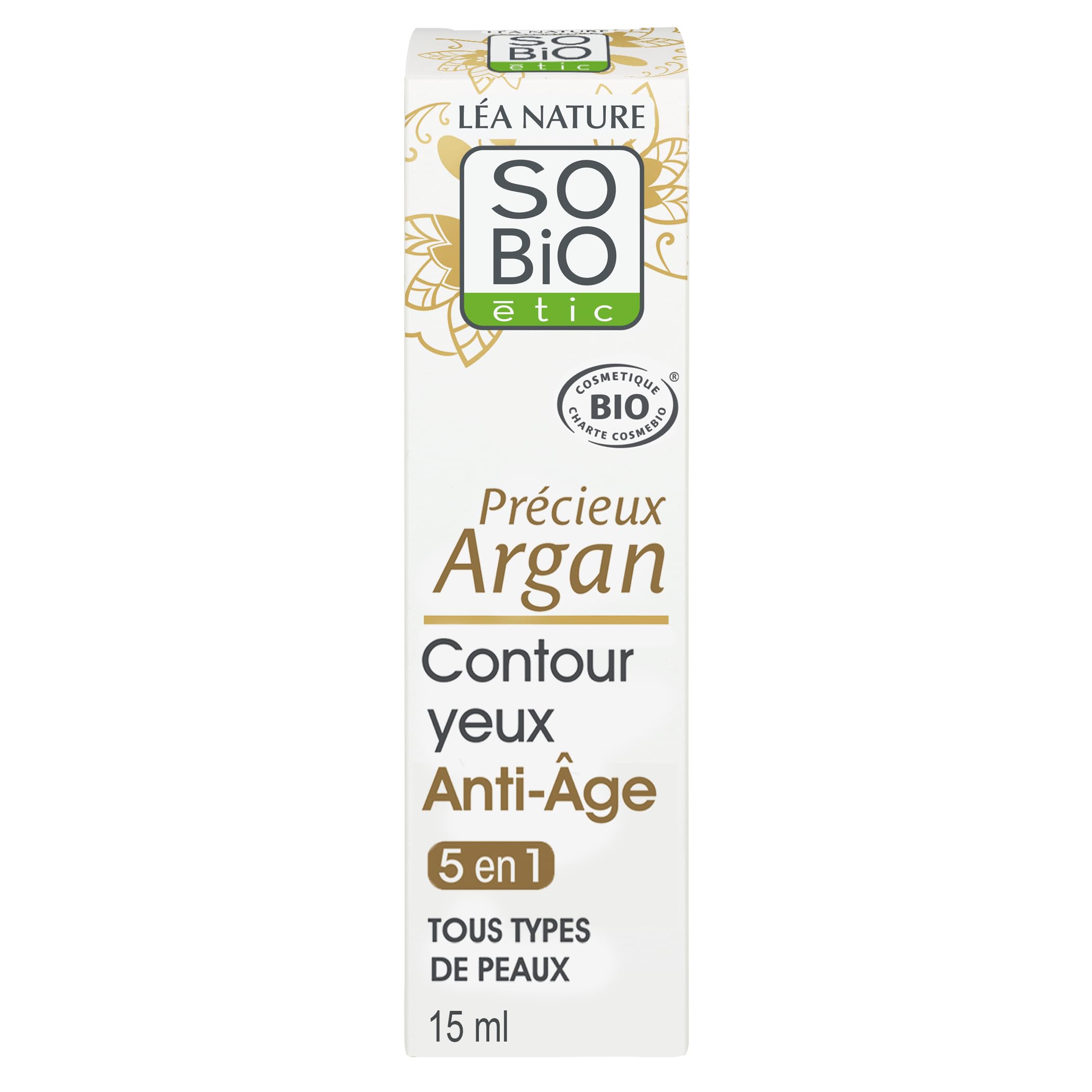 SO'BiO étic Cosmebio Précieux Argan Anti-Aging Eyes and Lips Contour, 15 ml, 15 ml (Pack of 1) - Image 2