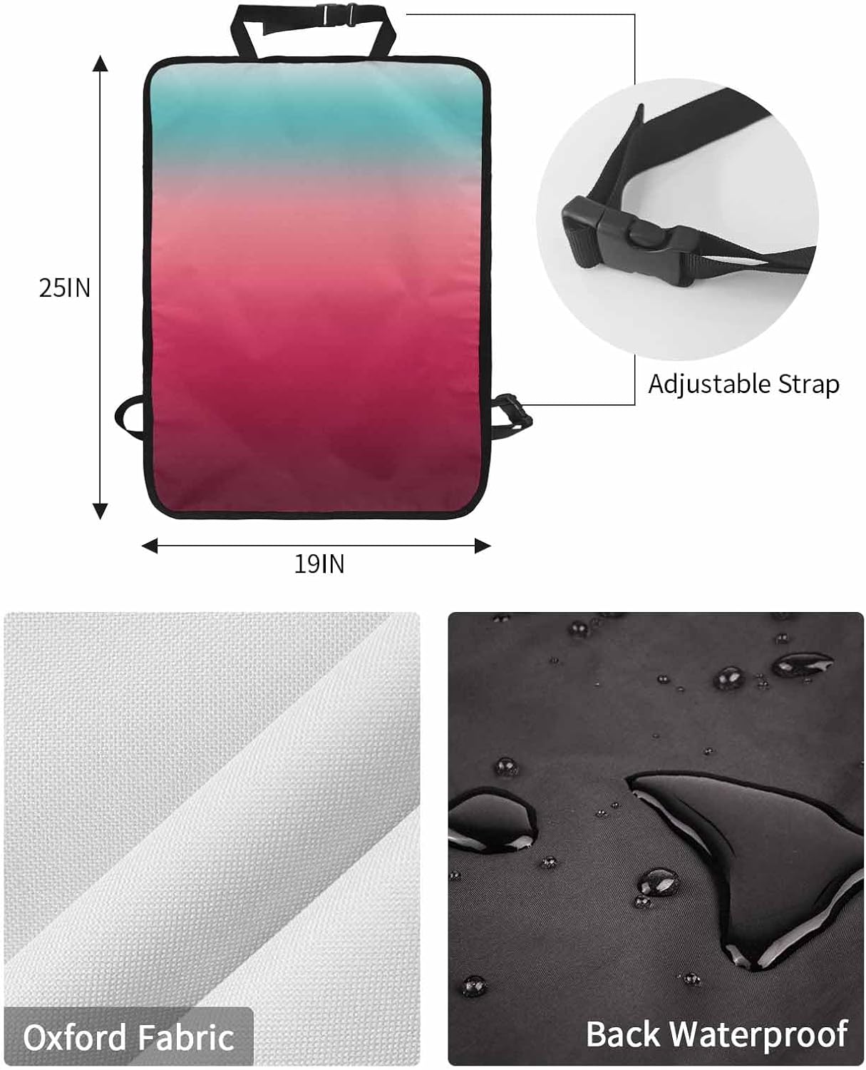 Car Seat Protector, 2 Pack Kick Mats Back Seat Protector Turquoise Rose Red Gradient Waterproof Backseat Cover for Kids Universal Fit Automotive Interior Protectors