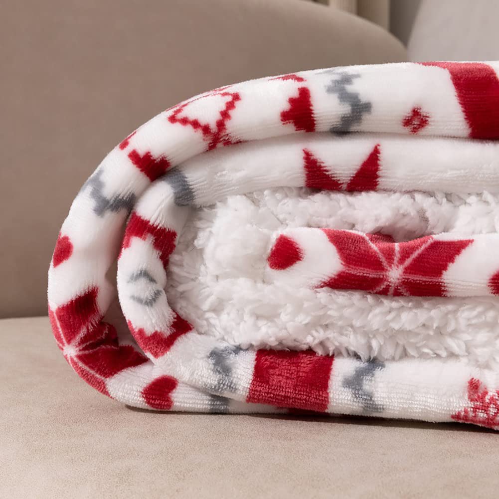 Manta Franela Reversible para Cama 160x200 cm, Manta con Motivos navideños, Manta Reversible de Microfibra para Cama y Sofa-Manta de Forro Polar Gruesa Cálida y Esponjosa, Fácil de cuidar