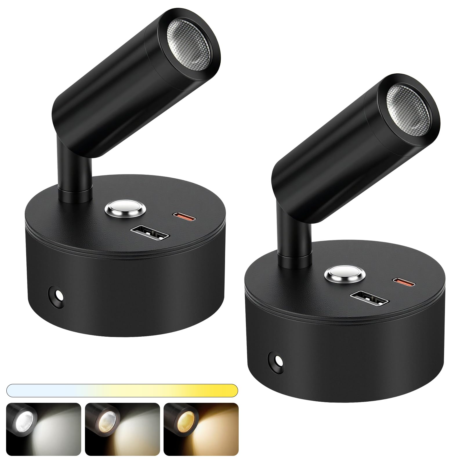 Lampade Camper 12V Letto Lettura LED 3 Colori Dimmerabile USB Type-C Touch per Roulotte Camion 2 Pezzi