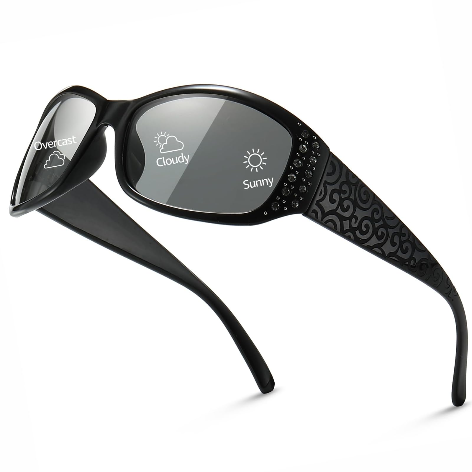 Myiaur Selbsttönend Sonnenbrille Damen Modischen Photochrome Polarisierte Wrap Around Sonnenbrillen mit UV400 Schutz für Autofahren