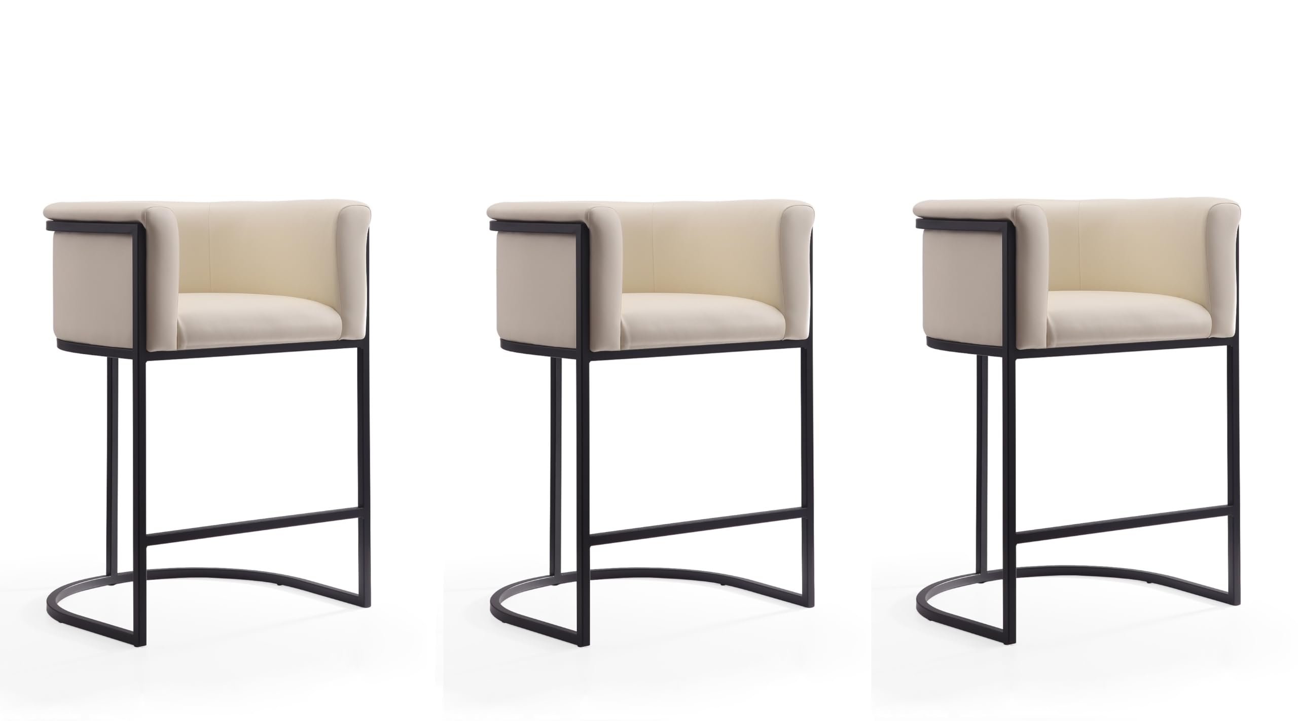 Manhattan Comfort Cosmopolitan 26 Inch Mid Century Modern Counter Height Bar Stools | Faux Leather Upholstery, Thick Foam Padding, Metal Base with