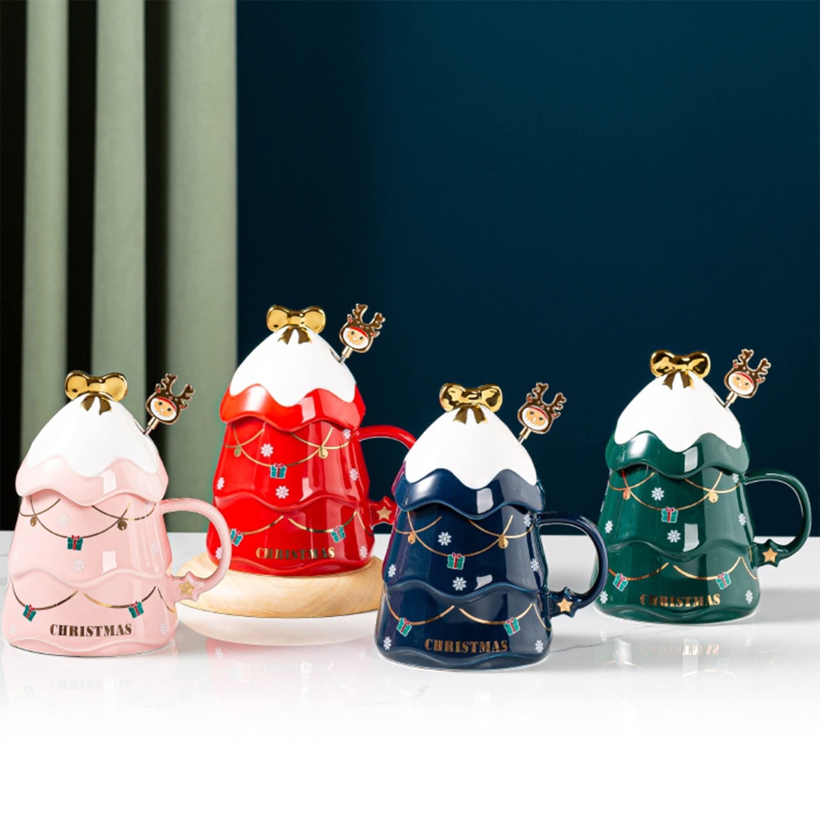 Podróżny kubek do kawy ceramiczny kubek, choinka trójwymiarowa łyżka z pokrywką kubek do kawy, kubek, gorące kubki kakao, nowość poranny kubek herbaty mleko, gorąca czekolada kubki kubek do kawy