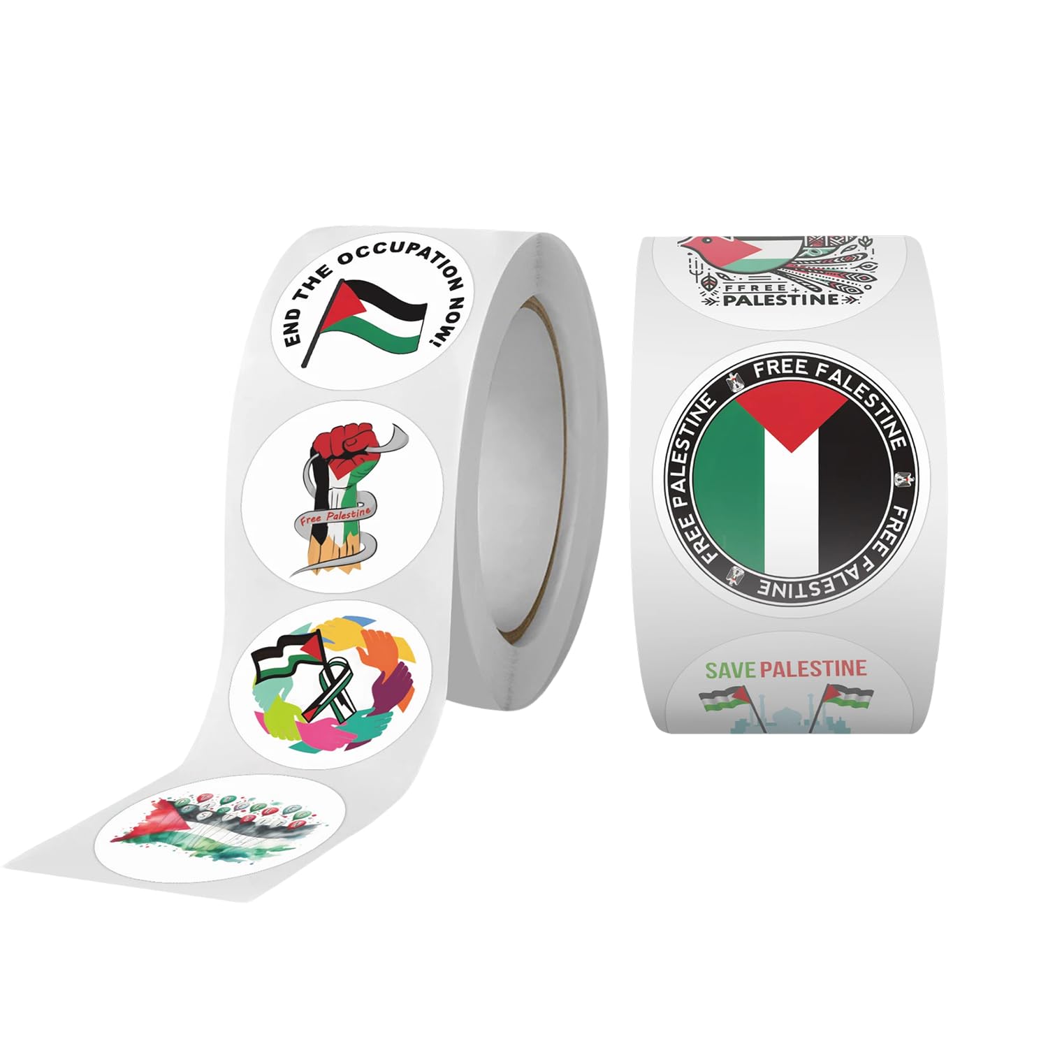 Free Palestine Stickers Roll - 1000pcs Ceasefire Peace Dove & Flag Stickers, Waterproof Vinyl for Laptop Water Bottles & Skateboard