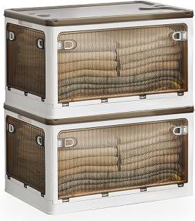 43 Qt Clothes Organizer Bins With Wheels, Five Doors Storage Box for Toy Organizers and Storage, Stackable Storage Bins with Lids for Closet and Blanket, Large, White (20.08 * 14.17 * 11.42 in),2 Pcs