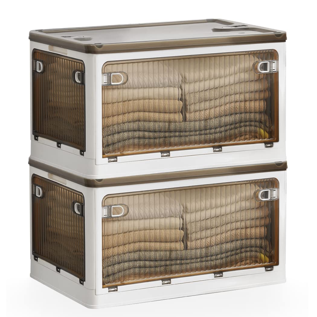 Photo 1 of 43 Qt Clothes Organizer Bins With Wheels, Five Doors Storage Box for Toy Organizers and Storage, Stackable Storage Bins with Lids for Closet and Blanket, Large, White (20.08 * 14.17 * 11.42 in),2 Pcs 43 Qt.-2 Packs White