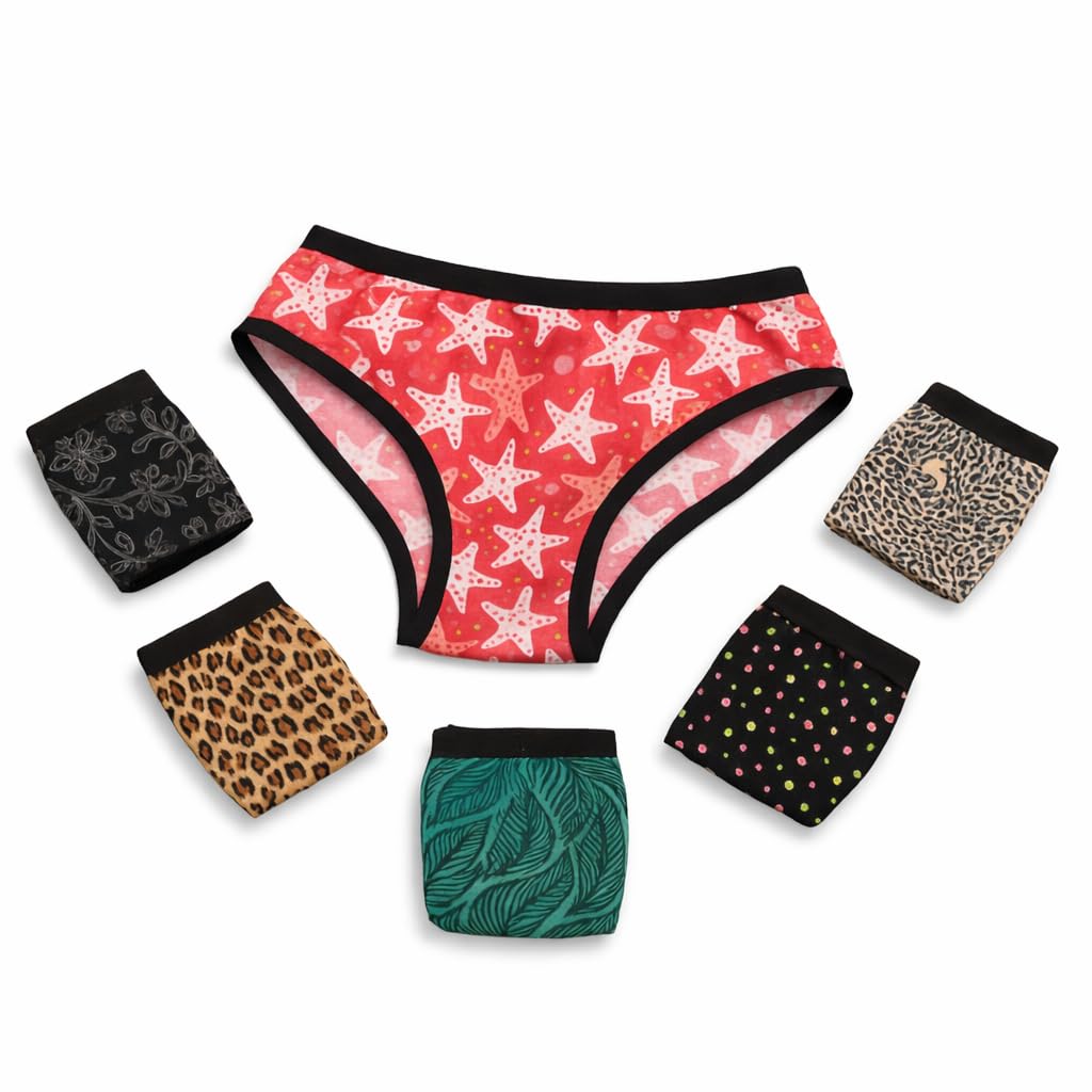 g beauty Women’s Cotton Mid-Rise Printed Panties Pack of 6 | Soft, Breathable & Comfortable Bikini Briefs Innerwear (Multicolor)-picture-52