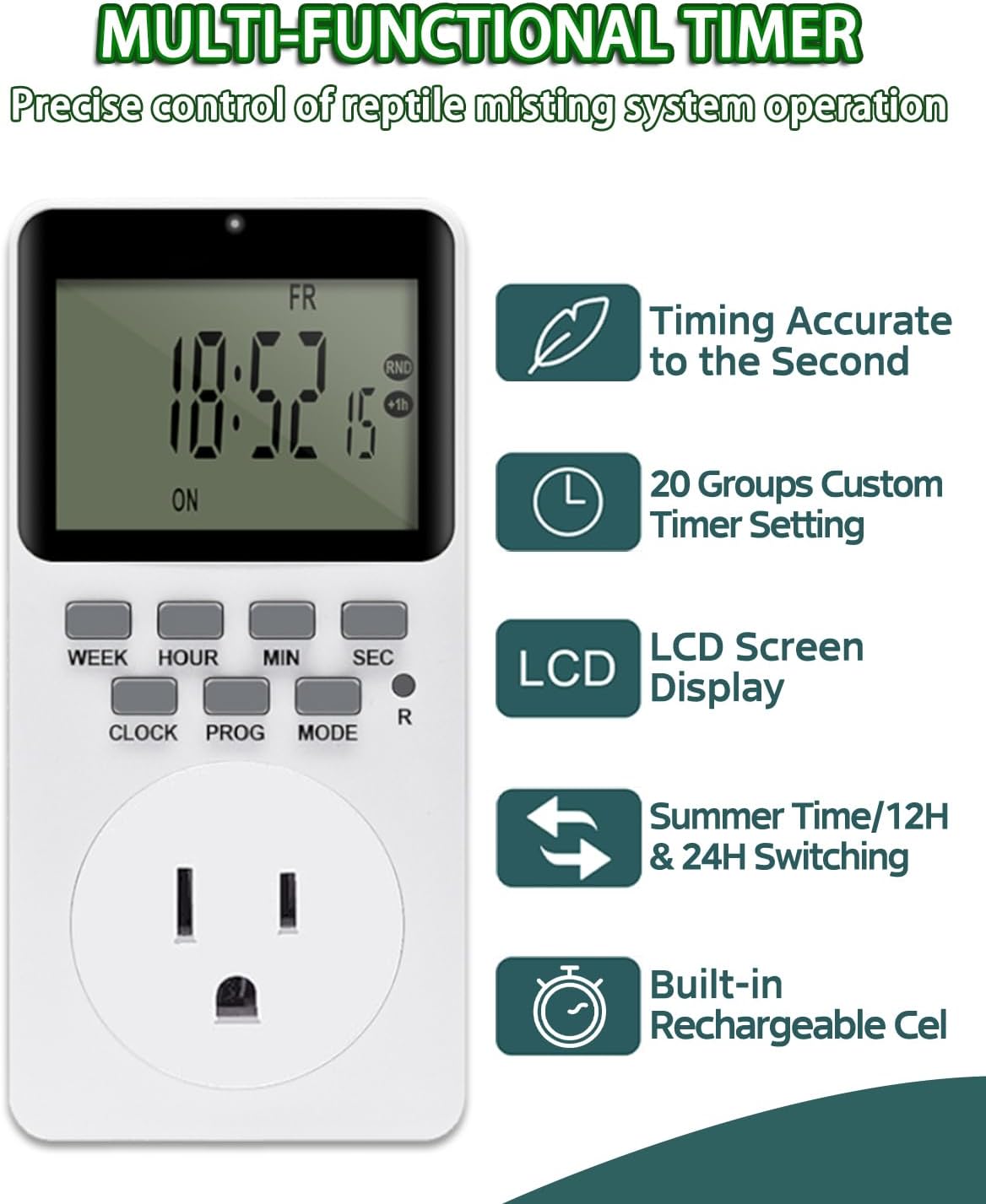 Automatic Reptile Mister System, Misting System with Timer, Reptile Humidifiers Quiet Pump Expandable to 10 Fine Mist Nozzles, Terrarium Mister with Programmable Timer Accurate to The Second