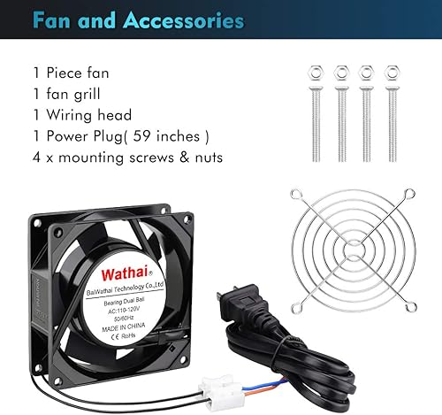 Miniatura 13 de Wathai Ventilador axial de CA 110V 120V gran flujo de aire de alta velocidad doble bola 6.772 in x 5.906 in x 2.008 in para proyectos de escape