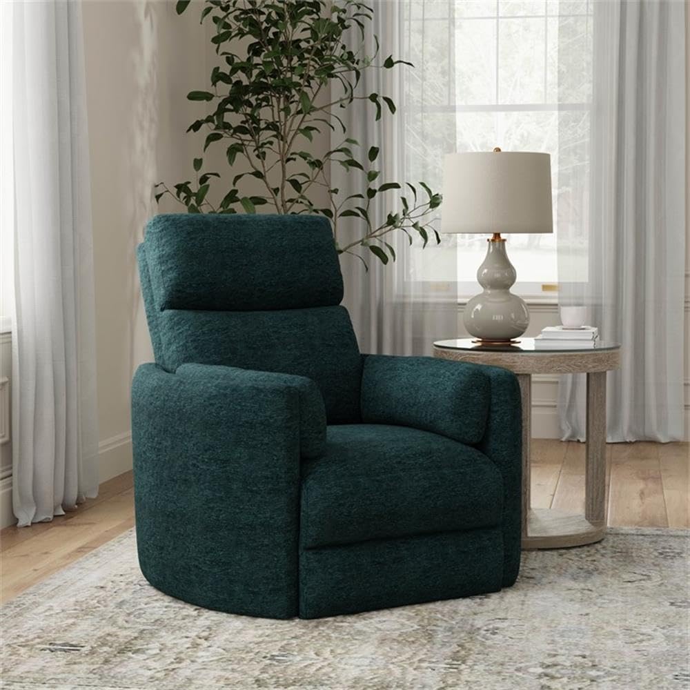 Bowery Hill Power Swivel Glider Recliner, 100% Polyester Upholstery, Peacock Blue Finish, 240-Degree Swivel, Gliding Motion, USB Charging, Foam Cushioning, 41"W x 38"D x 41"H, Residential Living Room