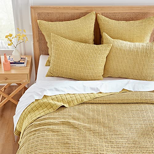 Image of Levtex Home Mills Waffle Full /Queen Quilt Set (88x92in) with 2 Pillow Shams (26x20in) - Ochre - Cotton Waffle Full /Queen Size Quilt Bedding Set - Lightweight, Soft, Pre-Washed