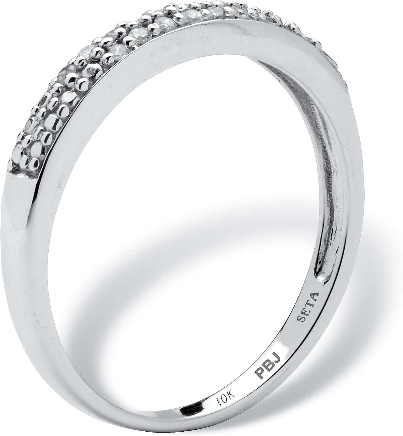 PalmBeach 10K White Gold Genuine Diamond Accent Wedding Band Ring (1.5mm) Sizes 6-10