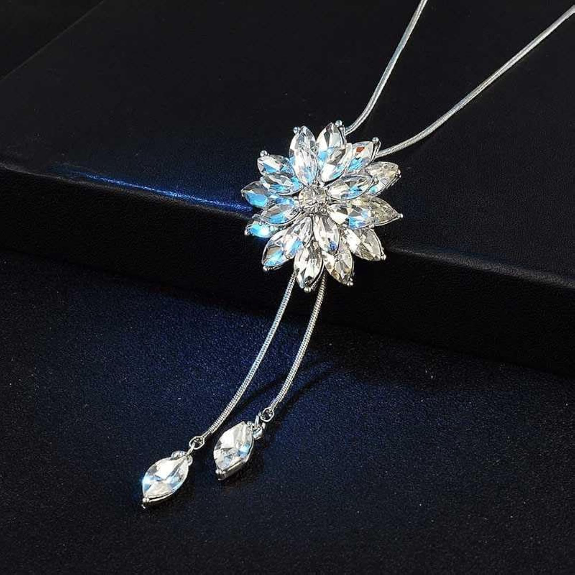 Bling Queen Silver Plated Multilayer Floral Pendant Necklace