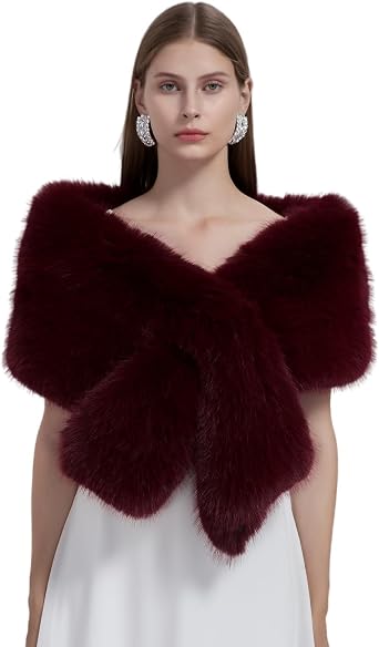 Women Faux Fur Wrap Shawl Winter Warm Fur Scarf Collar Wedding Evening Party Cape