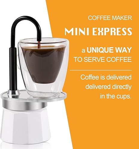 Miniatura 3 de MVPLUE -Mini Express Swiss Single Tube Moka Pot Aluminio Marfil Blanco, El juego Moka incluye una taza de doble pared de 3 onzas, disfruta de un