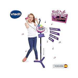 VTech - Kidi SuperStar LightShow, Interactive Electronic Karaoke, MP3 Connection, Light Effects, Voice, Recorder, Built-in Speaker, Games, Clapse and Oovation Sounds, Pink (80-165822)