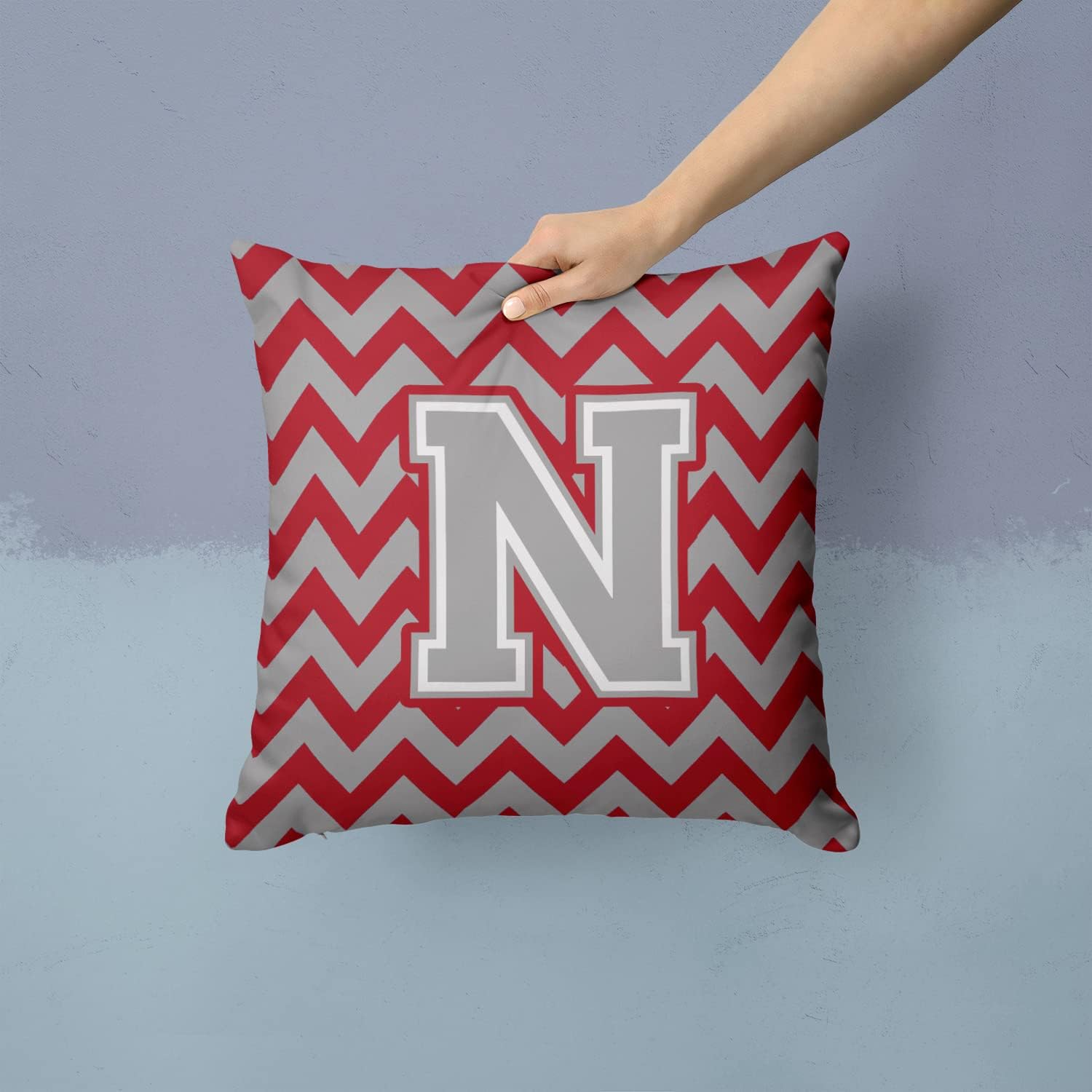 Caroline's Treasures CJ1043-NPW1414 Letter N Chevron Crimson and Grey Fabric Decorative Pillow 100% Machine Washable Pillow, Indoor or Outdoor Decorative Throw Pillow for Couch, Bed or Patio