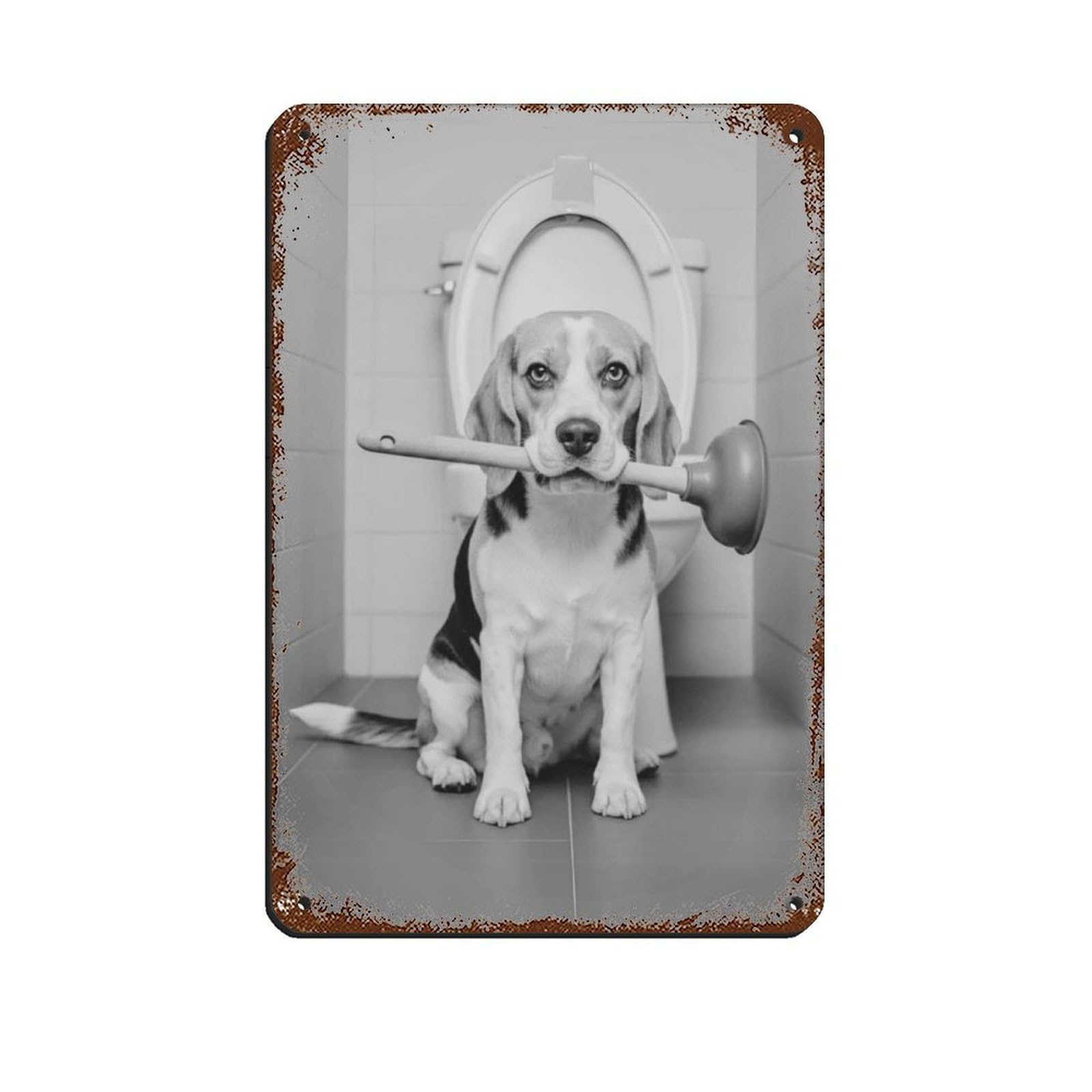 Beagle Dog Bathroom Art, Plumber with Plunger Décor Tin Sign Vintage Metal Pub Club Cafe Bar Home Wall Art Decoration Poster Retro 8x12inch(20x30cm)