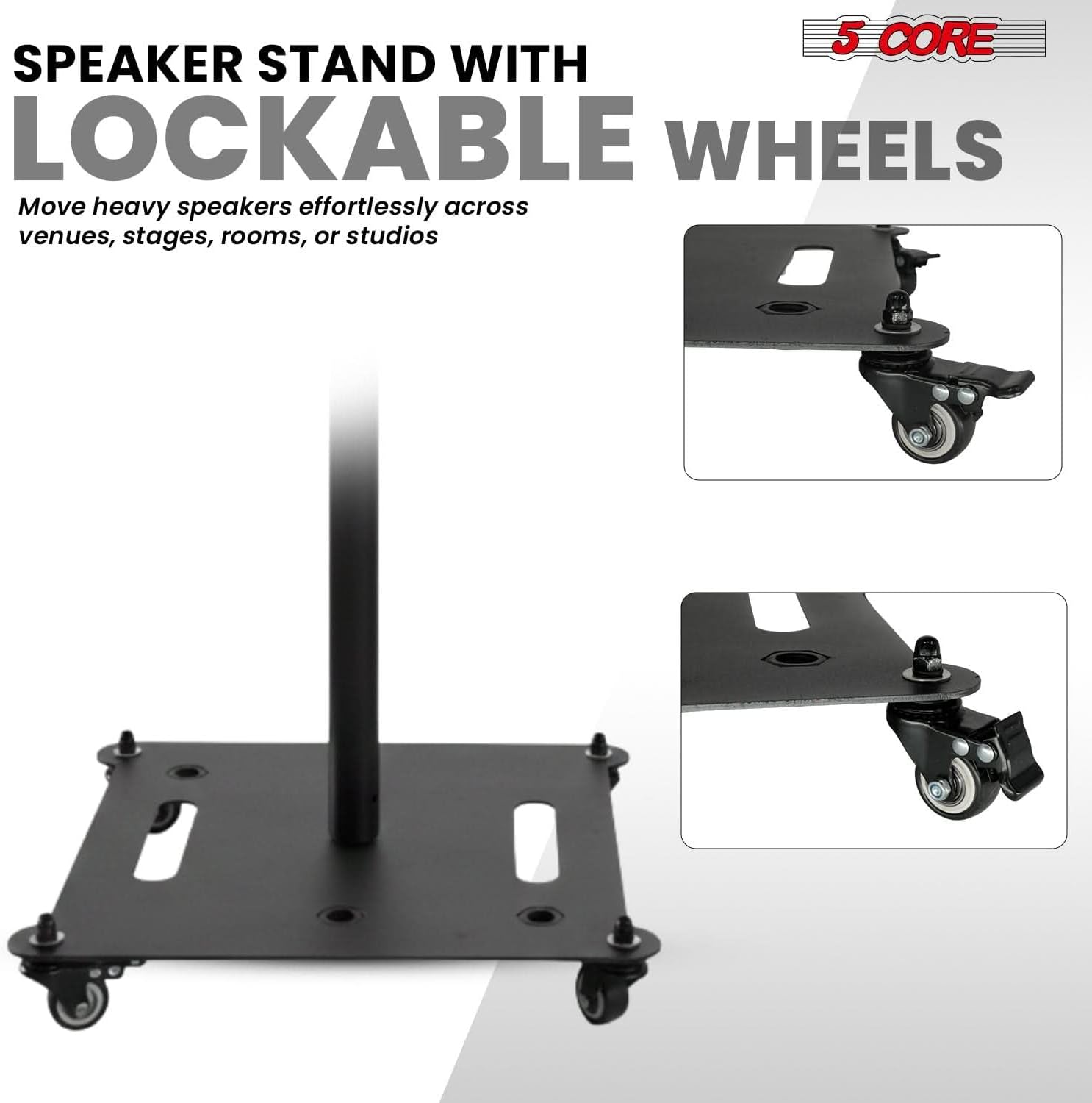 5 Core Speaker Stand 2Pc Heavy Duty Adjustable Height 61" Square Flat Base DJ PA Stands 35mm Mount 100Lb Bookshelf Studio Monitor Holder (Black)