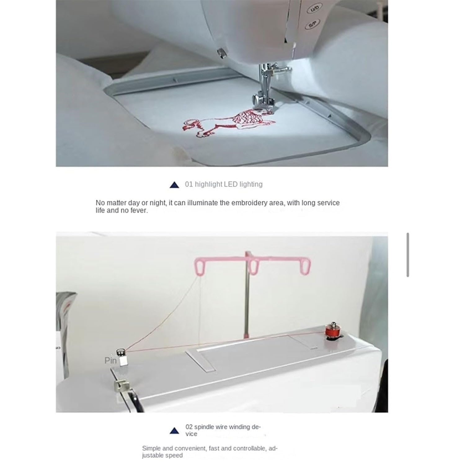 Macchina da ricamo con 500 punti/min, automatica con luce LED, telaio grande per magliette, piatti e cappelli
