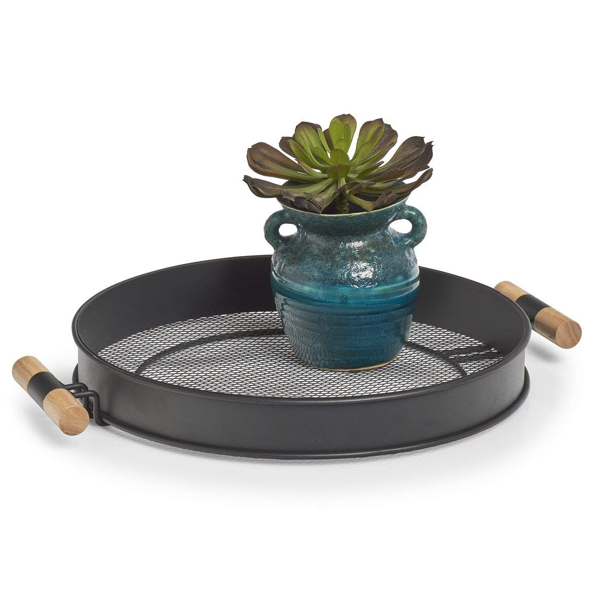 Zeller Bandeja de metal con asas, estructura de red, 48 cm de diámetro, color negro