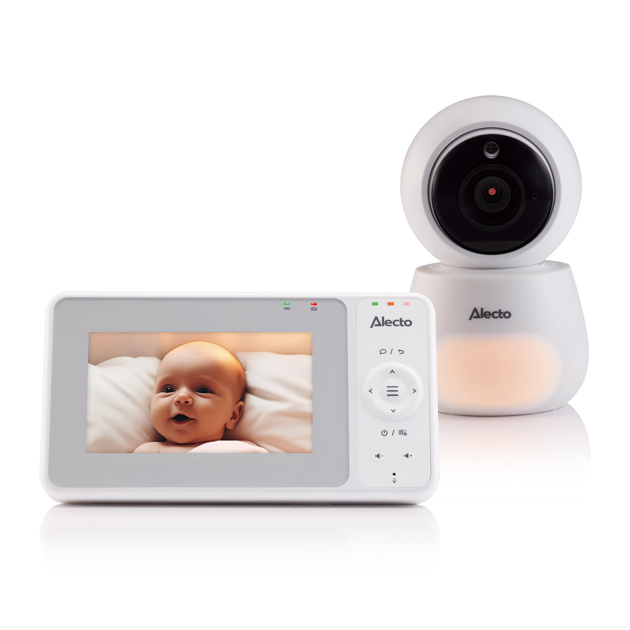 Alecto DVM2043 - elektroniczna niania z kamerą, dużym kolorowym wyświetlaczem 4,3" i lampką nocną - zdalnie sterowana - biała