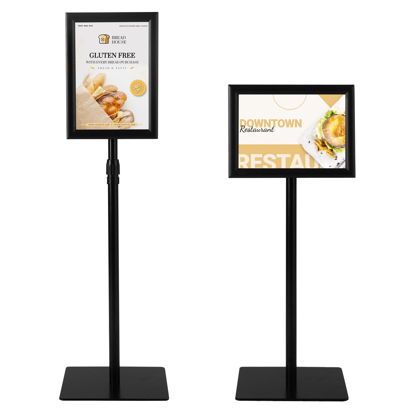 GIANTEX Supporto per poster A4, set di 2 espositori con rotazione a 360°, altezza regolabile 74-118 cm, base ponderata, pannello per menu, matrimonio, ristorante (nero, 2)