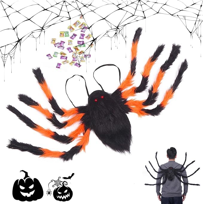 Halloween Spinnenrucksack,Große Schwarze Spinnenbeine für Erwachsene,Spinne Rucksack Süßigkeiten Tasche,Halloween Riesenspinne Rucksack,Spinne Kostüm Für Erwachsene Kinder Karneval Party