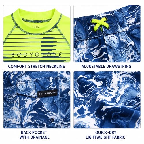 Image of Body Glove Boys Swim Set - 2 Piece Boys Swim Trunks with Rash Guard UV Protection Swimsuit Kids Bathing Suits (Sizes 4-12)