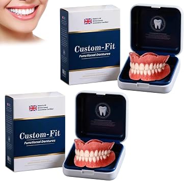 Silicone Dentures, 2025 Improved Research from England, Natural Gum Color, Can Be Drinked, Whitening, Suction, Stable Design, Upper and Lower Teeth Set, Reusable and Easy to Remove, Unisex, Chipped