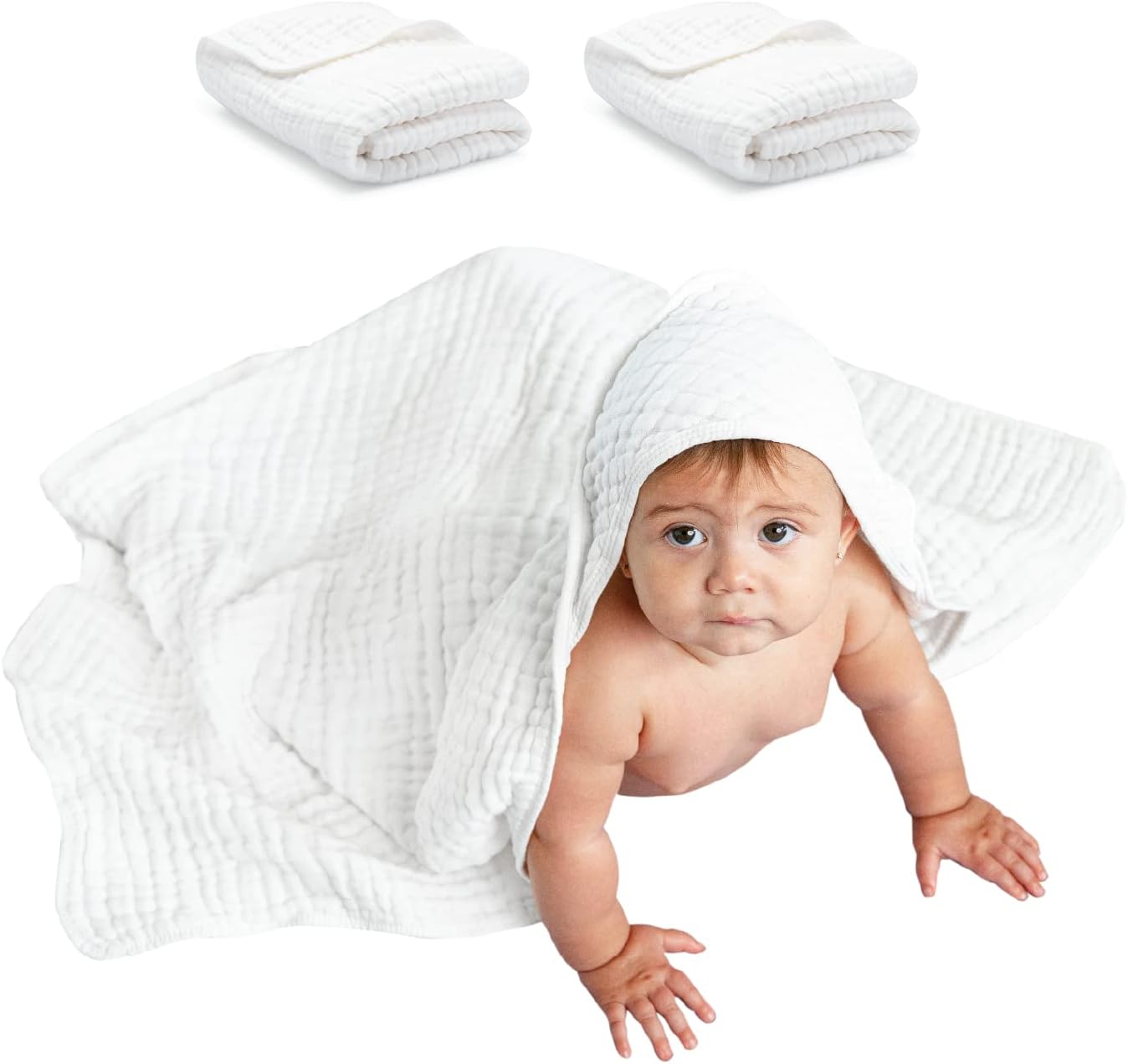 2 Pack Baby Hooded Muslin Cotton Towel for Kids, Large 32” x 32”, Ultra