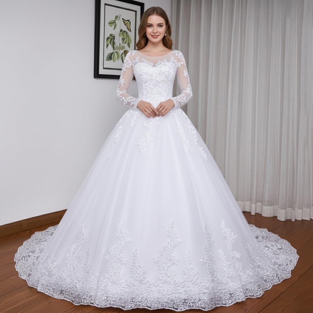 Brautkleider hochzeitskleider Prinzessin Langarm Spitze hochzeitskleid Große Größen mit langem Zug BA-N-OL