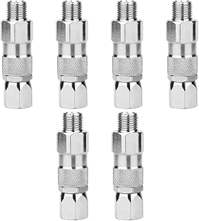 Asinfter Silver Airless Spray Swivel Joint Stainless Steel Airless Spray Swivel Joint 1/4-Inch High Pressure Painting Supplies Airless Spray Whip Hose Swive(6Pack)