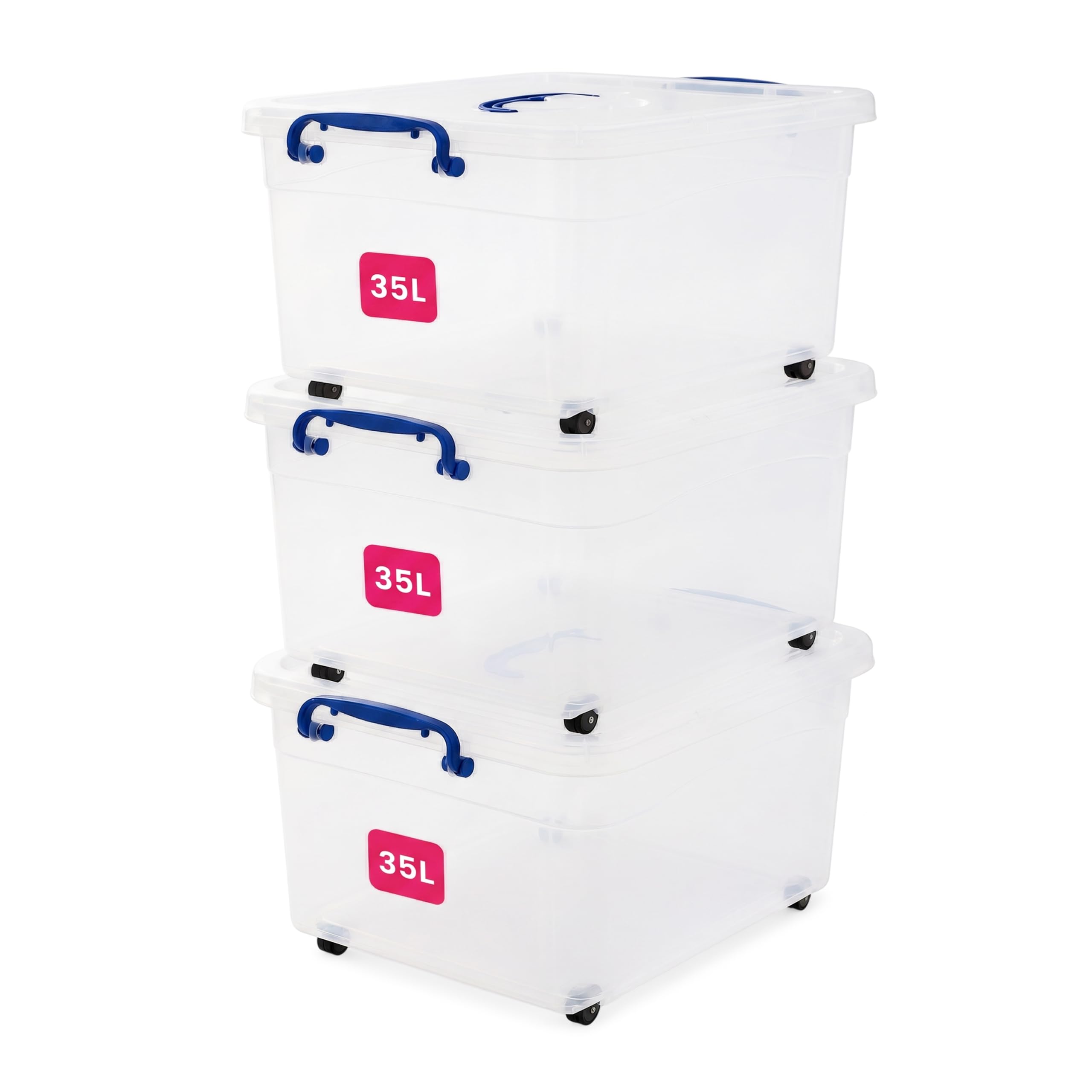 STL 3 x 35L Storage Boxes with Lids, Clip-Lock Lid, Stackable Clear Plastic Storage Containers With Lid For Home, Kitchen, Moving, Garage & Office (Set Of 3) โ image 1