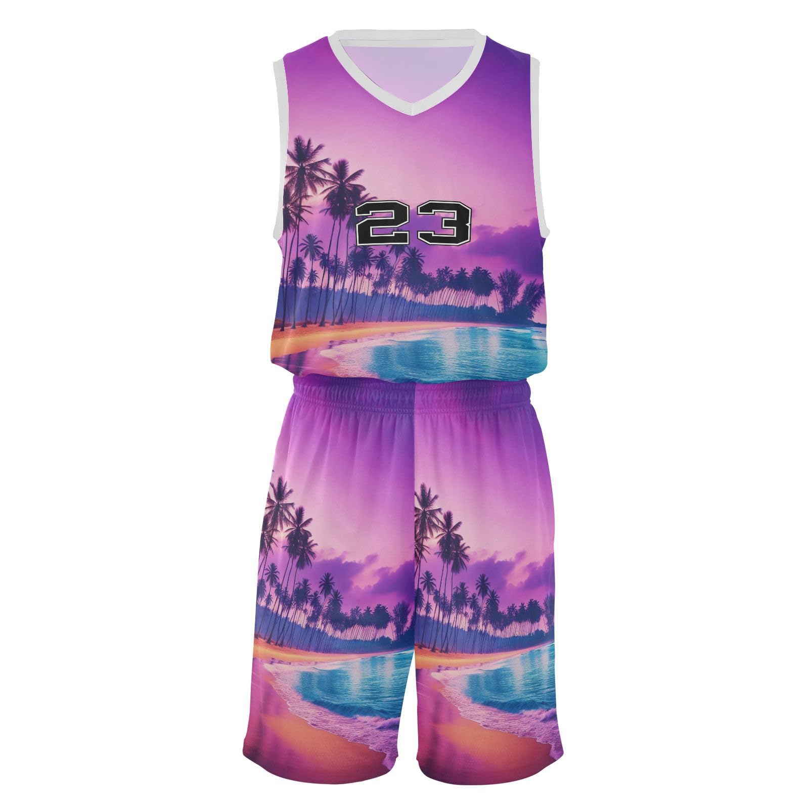 FLildon Beach Purple Sky Boys Basketball Jersey Set Tank Top Shorts Tracksuit Sport Training Suit for Kids