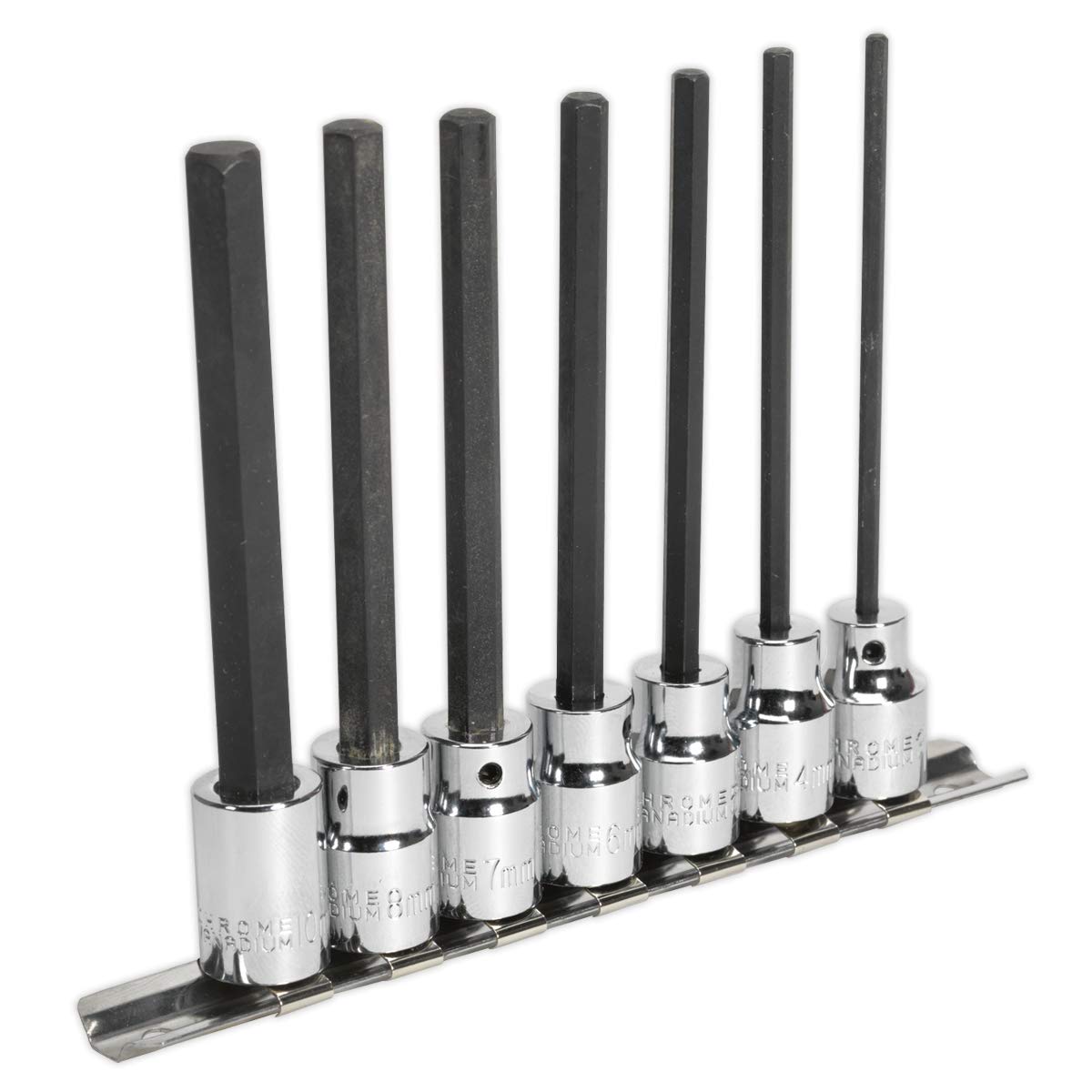 Sealey Hex Socket Bit Set 7 Pieces 3/8"" Square Drive 110mm Metric AK62254